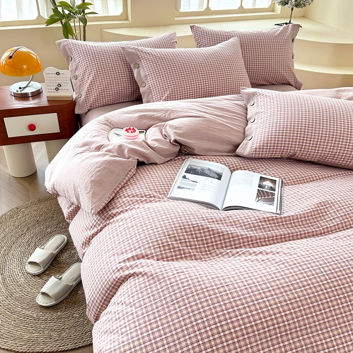 91家纺网 家纺一手货源 找家纺 琉宿家纺 2025新款纽扣款水洗棉四件套 悠悠咖