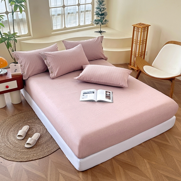 91家纺网 家纺一手货源 找家纺 琉宿家纺 2025新款纽扣款水洗棉四件套 悠悠咖