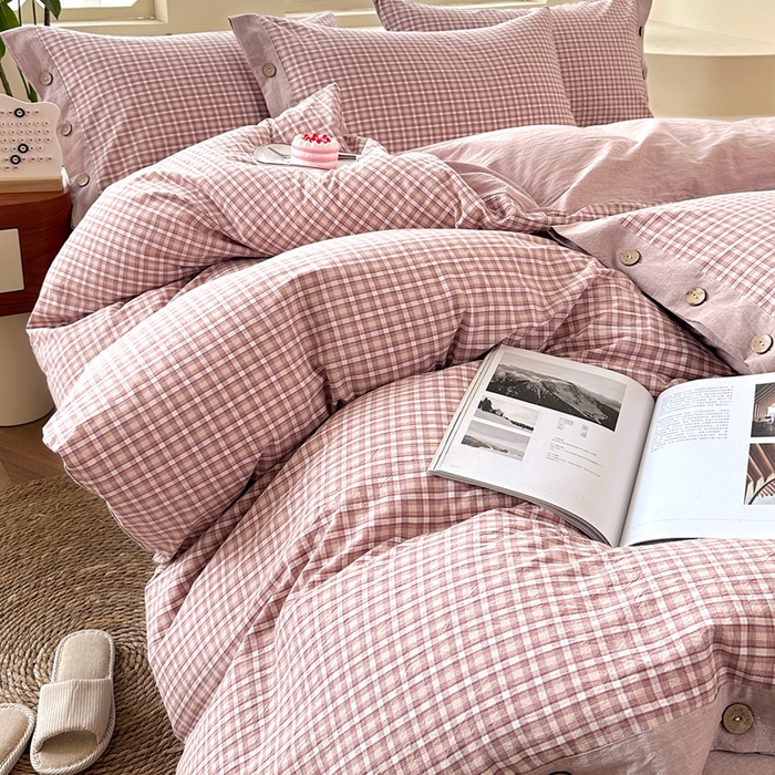 91家纺网 家纺一手货源 找家纺 琉宿家纺 2025新款纽扣款水洗棉四件套 悠悠咖