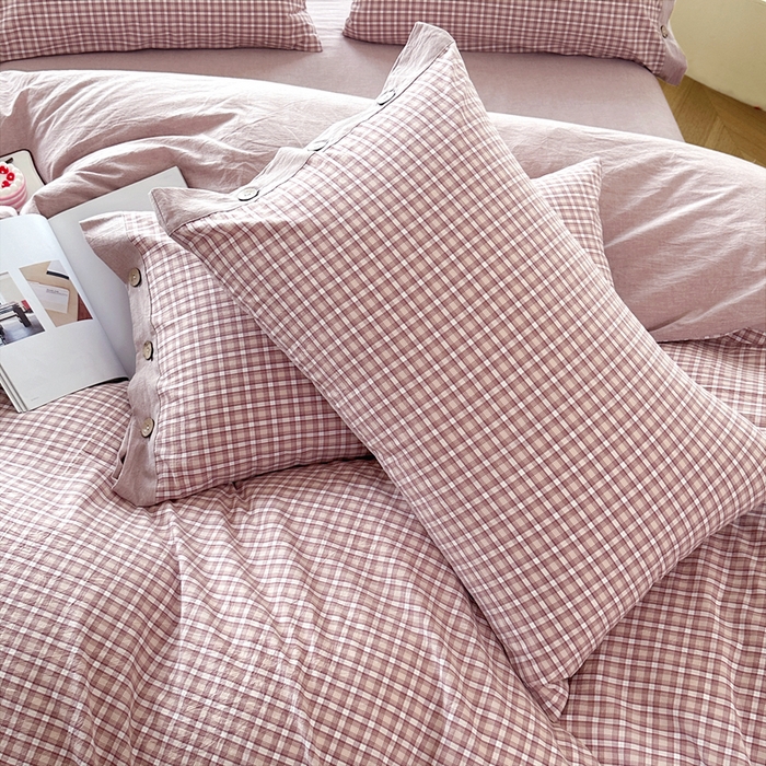 91家纺网 家纺一手货源 找家纺 琉宿家纺 2025新款纽扣款水洗棉四件套 悠悠咖