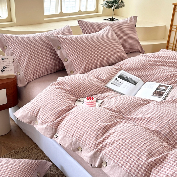 91家纺网 家纺一手货源 找家纺 琉宿家纺 2025新款纽扣款水洗棉四件套 悠悠咖