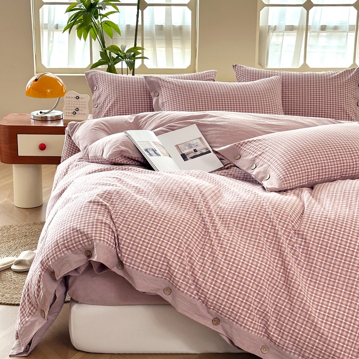 91家纺网 家纺一手货源 找家纺 琉宿家纺 2025新款纽扣款水洗棉四件套 悠悠咖