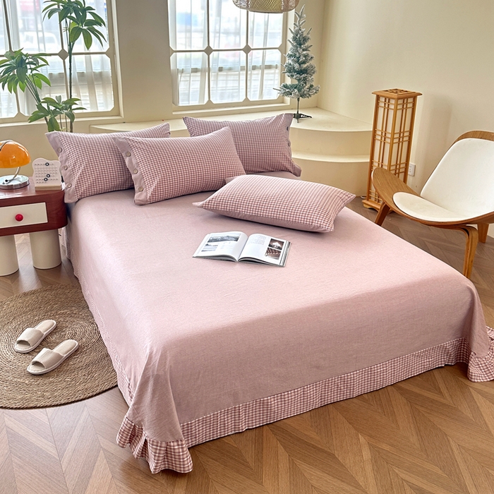 91家纺网 家纺一手货源 找家纺 琉宿家纺 2025新款纽扣款水洗棉四件套 悠悠咖