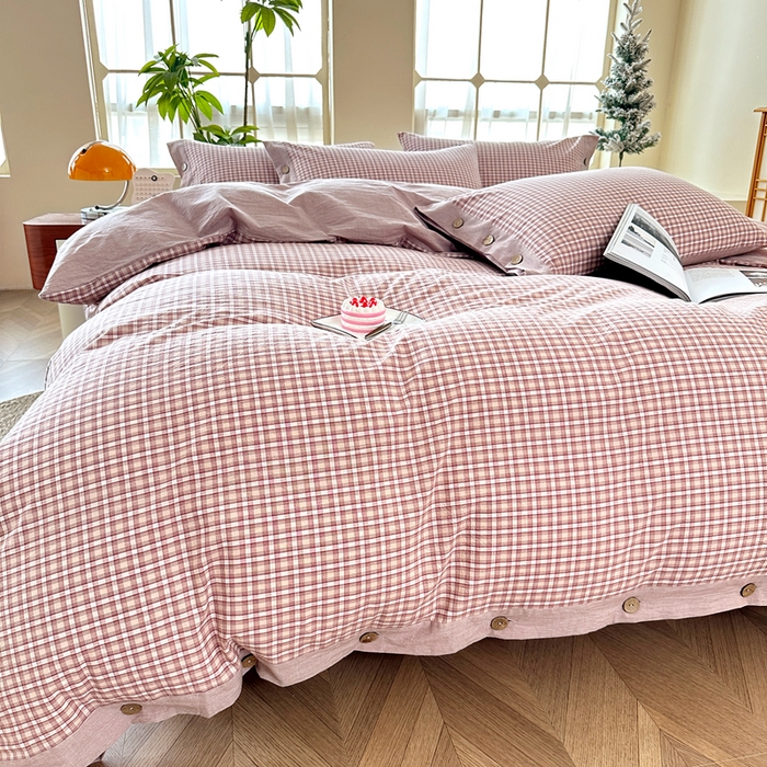 91家纺网 家纺一手货源 找家纺 琉宿家纺 2025新款纽扣款水洗棉四件套 悠悠咖