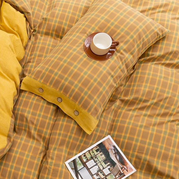 91家纺网 家纺一手货源 找家纺 琉宿家纺 2025新款纽扣款水洗棉四件套 舒恋咖