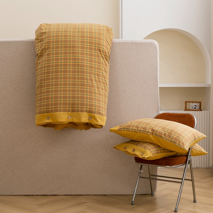 91家纺网 家纺一手货源 找家纺 琉宿家纺 2025新款纽扣款水洗棉四件套 舒恋咖