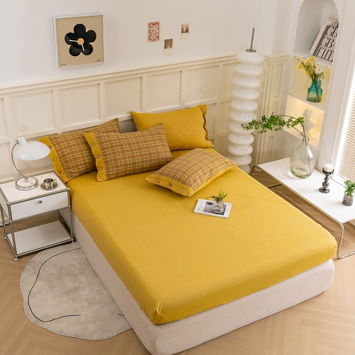 91家纺网 家纺一手货源 找家纺 琉宿家纺 2025新款纽扣款水洗棉四件套 舒恋咖