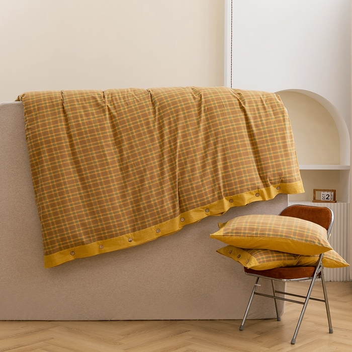 91家纺网 家纺一手货源 找家纺 琉宿家纺 2025新款纽扣款水洗棉四件套 舒恋咖