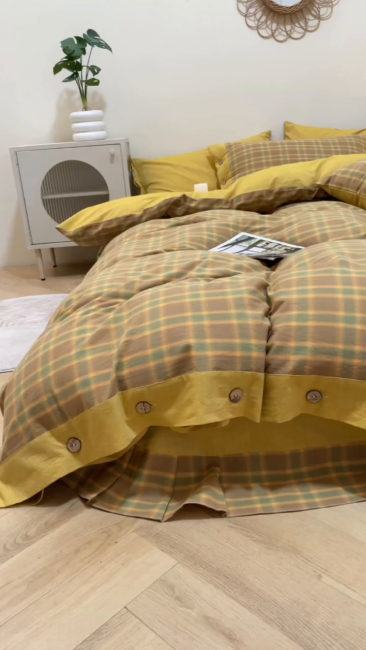 91家纺网 家纺一手货源 找家纺 琉宿家纺 2025新款纽扣款水洗棉四件套 舒恋咖