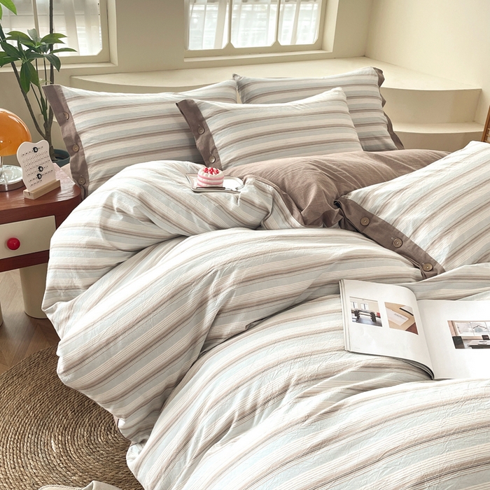 91家纺网 家纺一手货源 找家纺 琉宿家纺 2025新款纽扣款水洗棉四件套 千颂咖