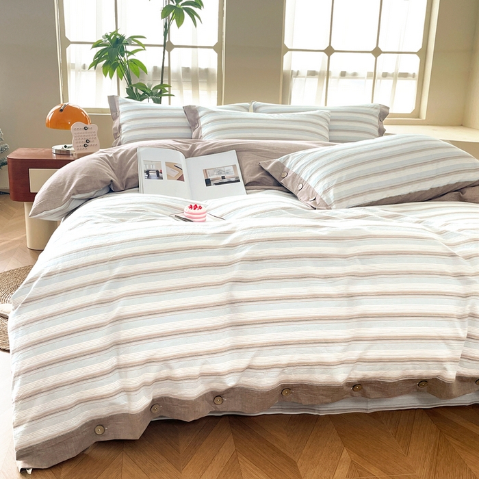 91家纺网 家纺一手货源 找家纺 琉宿家纺 2025新款纽扣款水洗棉四件套 千颂咖