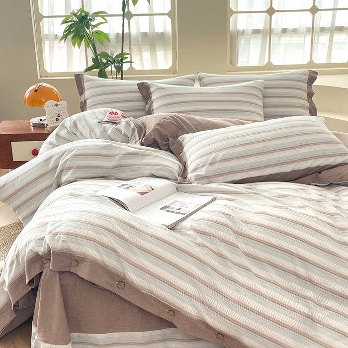 91家纺网 家纺一手货源 找家纺 琉宿家纺 2025新款纽扣款水洗棉四件套 千颂咖