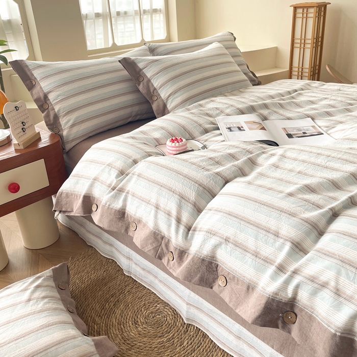 91家纺网 家纺一手货源 找家纺 琉宿家纺 2025新款纽扣款水洗棉四件套 千颂咖