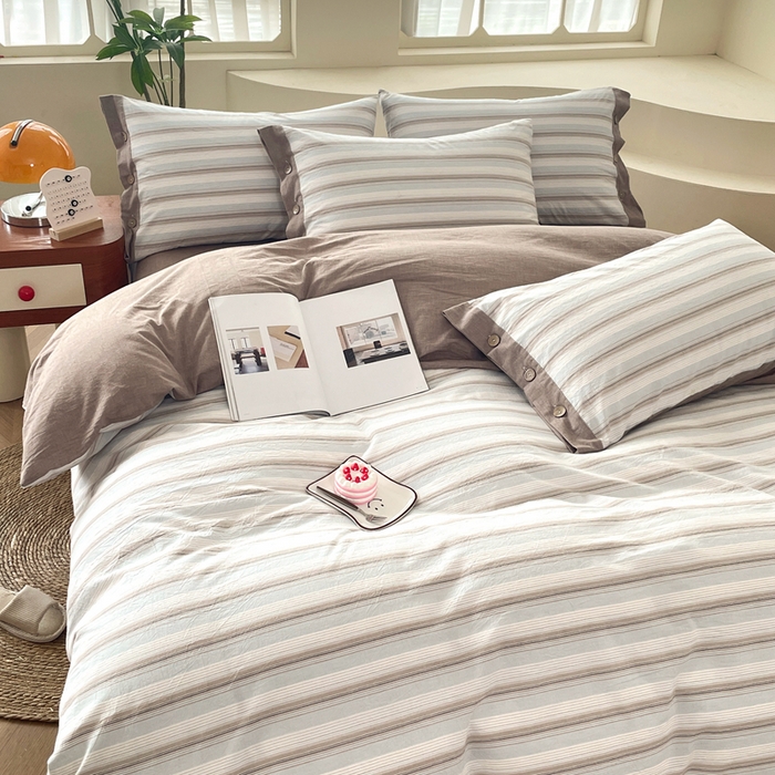 91家纺网 家纺一手货源 找家纺 琉宿家纺 2025新款纽扣款水洗棉四件套 千颂咖