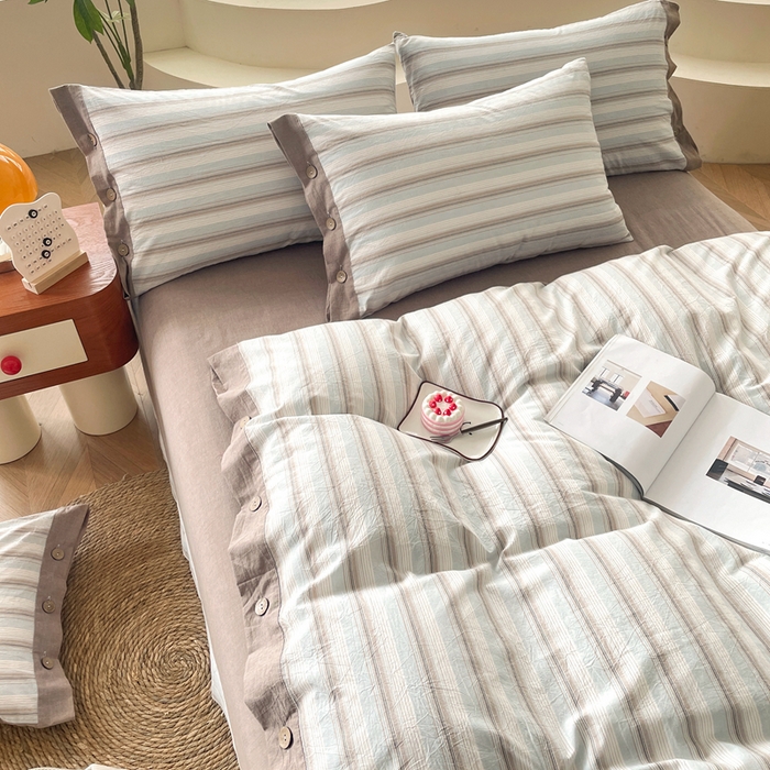 91家纺网 家纺一手货源 找家纺 琉宿家纺 2025新款纽扣款水洗棉四件套 千颂咖