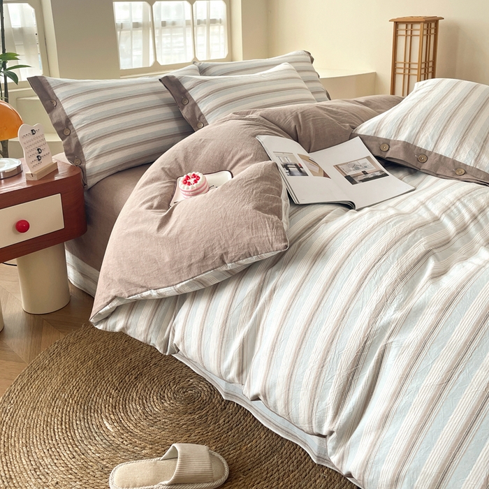 91家纺网 家纺一手货源 找家纺 琉宿家纺 2025新款纽扣款水洗棉四件套 千颂咖