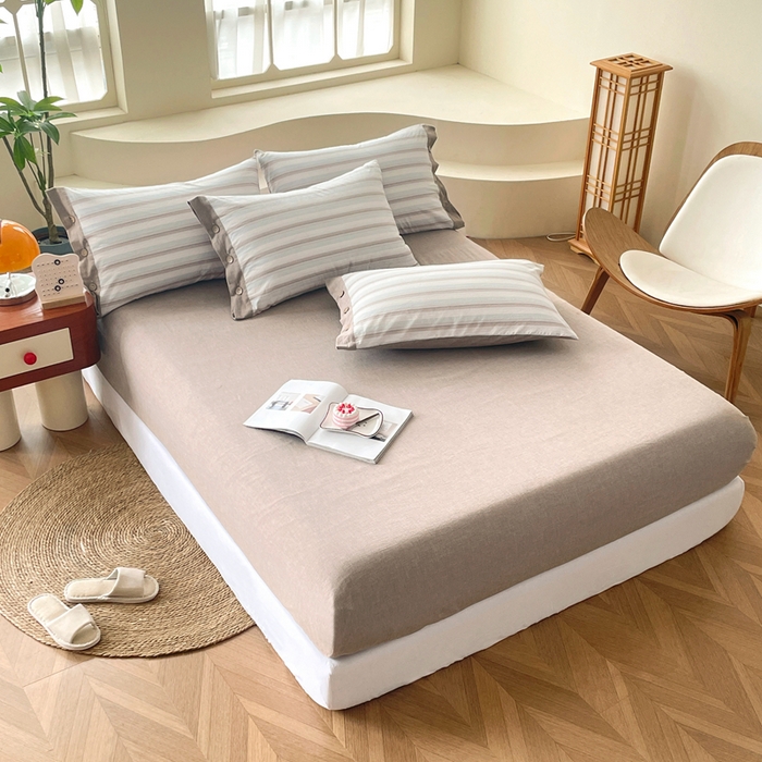 91家纺网 家纺一手货源 找家纺 琉宿家纺 2025新款纽扣款水洗棉四件套 千颂咖