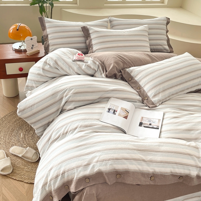 91家纺网 家纺一手货源 找家纺 琉宿家纺 2025新款纽扣款水洗棉四件套 千颂咖