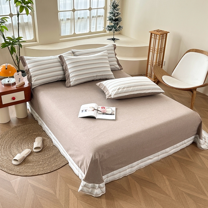 91家纺网 家纺一手货源 找家纺 琉宿家纺 2025新款纽扣款水洗棉四件套 千颂咖