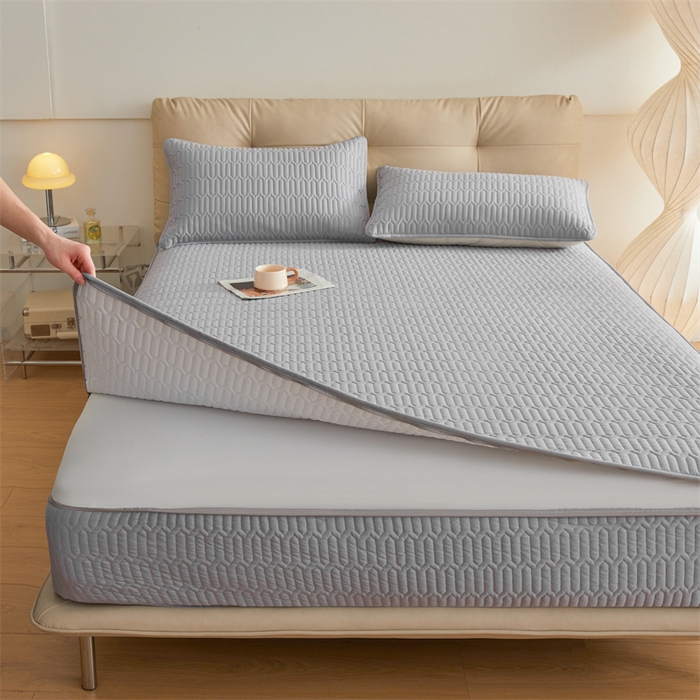 91家纺网 家纺一手货源 找家纺 伊人坊 2025新款水洗棉六面全包床笠床垫保护套 升级款-素雅灰
