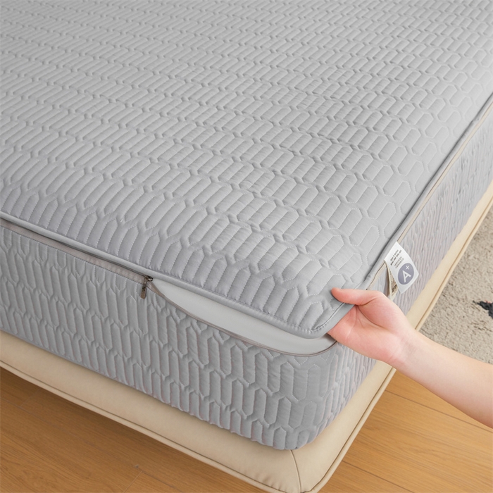 91家纺网 家纺一手货源 找家纺 伊人坊 2025新款水洗棉六面全包床笠床垫保护套 升级款-素雅灰