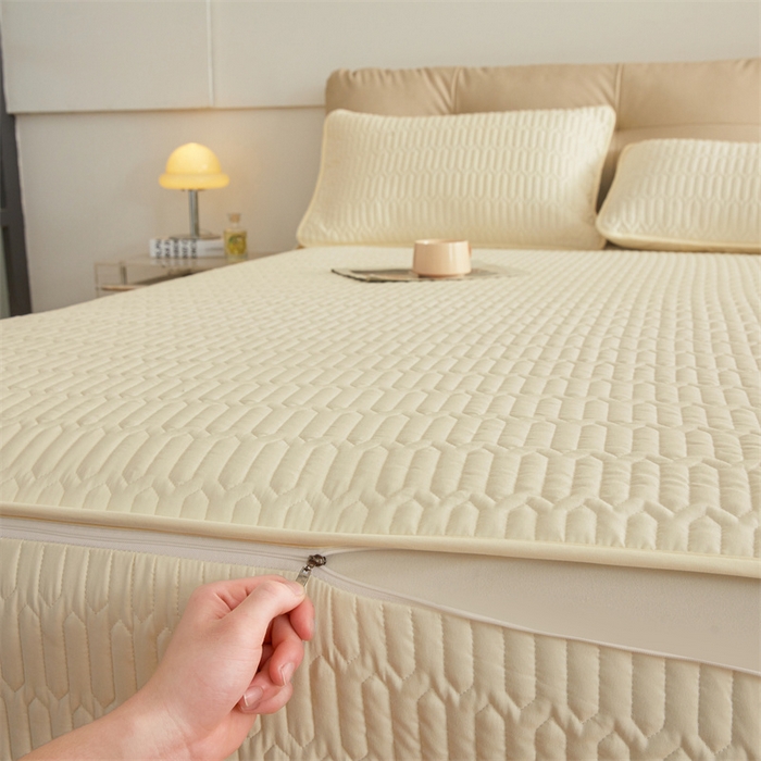 91家纺网 家纺一手货源 找家纺 伊人坊 2025新款水洗棉六面全包床笠床垫保护套 升级款-米色