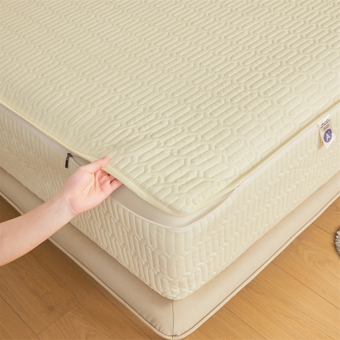 91家纺网 家纺一手货源 找家纺 伊人坊 2025新款水洗棉六面全包床笠床垫保护套 升级款-米色