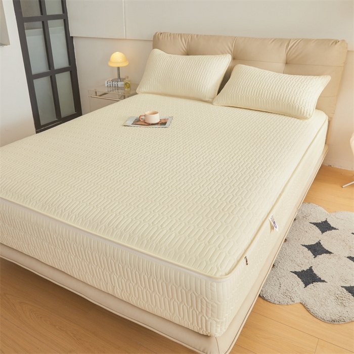 91家纺网 家纺一手货源 找家纺 伊人坊 2025新款水洗棉六面全包床笠床垫保护套 升级款-米色
