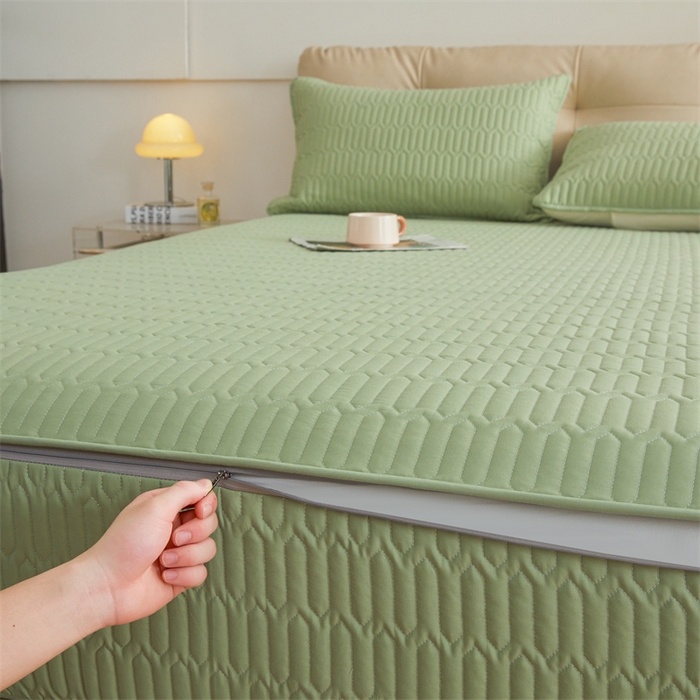 91家纺网 家纺一手货源 找家纺 伊人坊 2025新款水洗棉六面全包床笠床垫保护套 升级款-抹茶绿