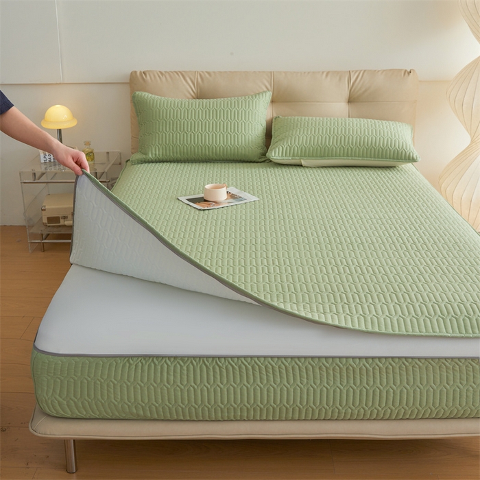 91家纺网 家纺一手货源 找家纺 伊人坊 2025新款水洗棉六面全包床笠床垫保护套 升级款-抹茶绿