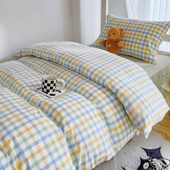 91家纺网 家纺一手货源 找家纺 久典家居 2025A类全棉色织水洗棉学生款三件套 彩虹绿