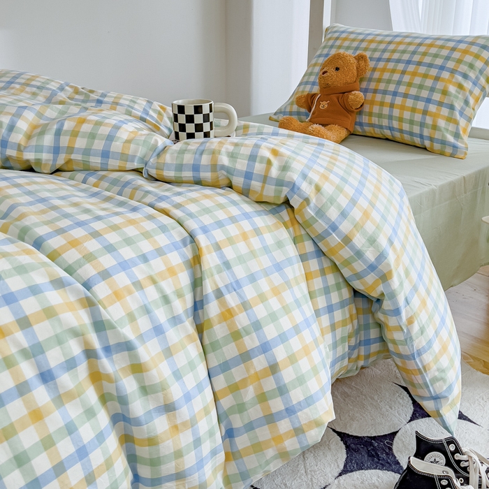 91家纺网 家纺一手货源 找家纺 久典家居 2025A类全棉色织水洗棉学生款三件套 彩虹绿