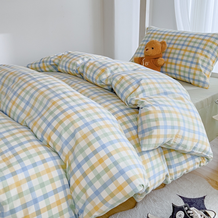 91家纺网 家纺一手货源 找家纺 久典家居 2025A类全棉色织水洗棉学生款三件套 彩虹绿