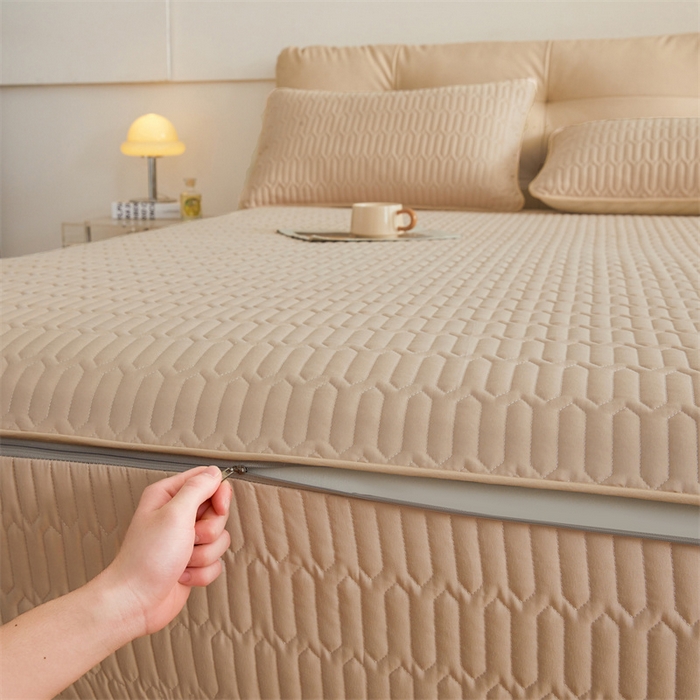 91家纺网 家纺一手货源 找家纺 伊人坊 2025新款水洗棉六面全包床笠床垫保护套 升级款-浅驼色