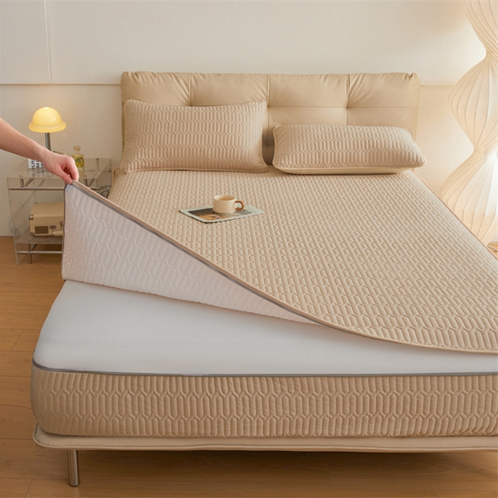 91家纺网 家纺一手货源 找家纺 伊人坊 2025新款水洗棉六面全包床笠床垫保护套 升级款-浅驼色