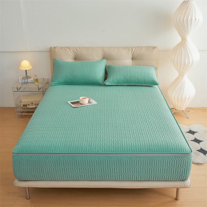 91家纺网 家纺一手货源 找家纺 伊人坊 2025新款水洗棉六面全包床笠床垫保护套 升级款-清水绿