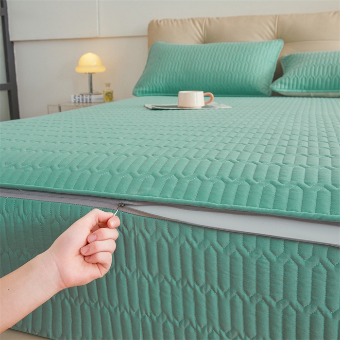 91家纺网 家纺一手货源 找家纺 伊人坊 2025新款水洗棉六面全包床笠床垫保护套 升级款-清水绿