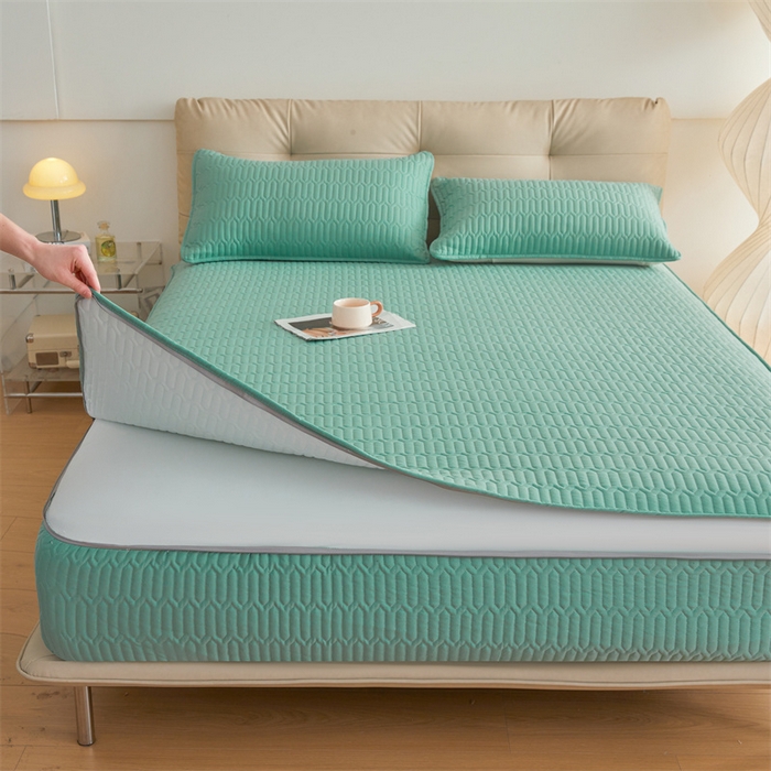 91家纺网 家纺一手货源 找家纺 伊人坊 2025新款水洗棉六面全包床笠床垫保护套 升级款-清水绿