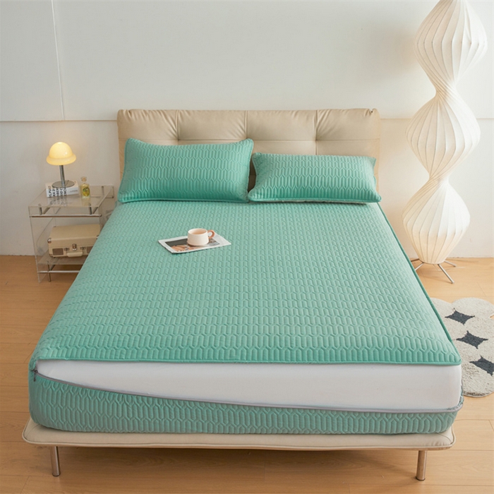 91家纺网 家纺一手货源 找家纺 伊人坊 2025新款水洗棉六面全包床笠床垫保护套 升级款-清水绿