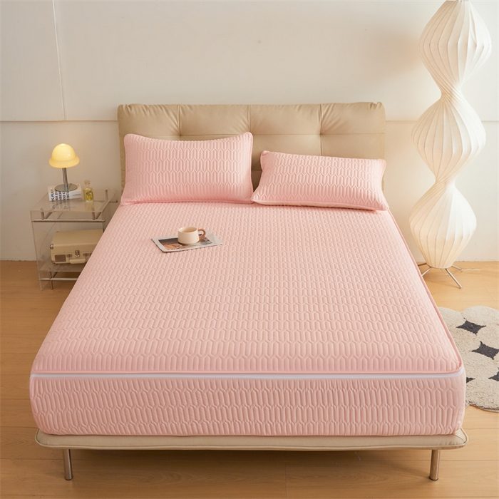 91家纺网 家纺一手货源 找家纺 伊人坊 2025新款水洗棉六面全包床笠床垫保护套 升级款-樱花粉