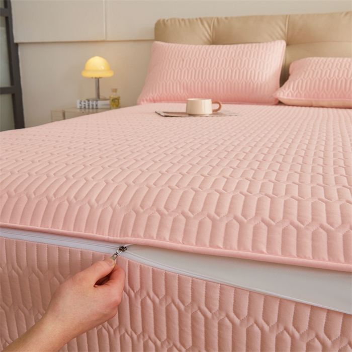 91家纺网 家纺一手货源 找家纺 伊人坊 2025新款水洗棉六面全包床笠床垫保护套 升级款-樱花粉