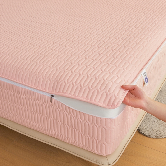 91家纺网 家纺一手货源 找家纺 伊人坊 2025新款水洗棉六面全包床笠床垫保护套 升级款-樱花粉