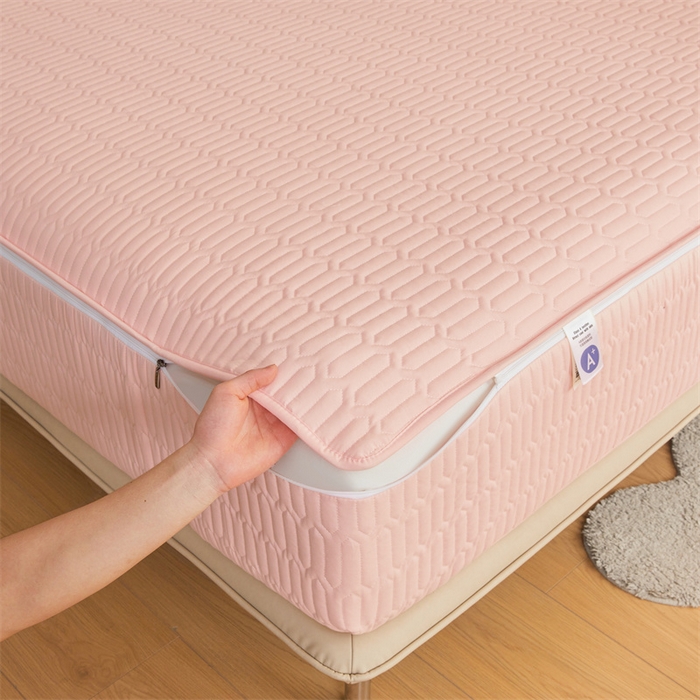 91家纺网 家纺一手货源 找家纺 伊人坊 2025新款水洗棉六面全包床笠床垫保护套 升级款-樱花粉