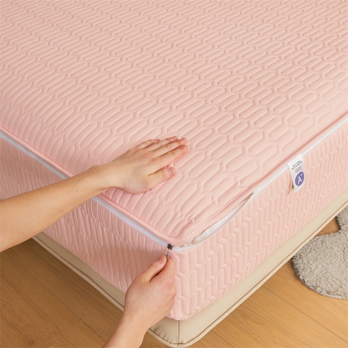 91家纺网 家纺一手货源 找家纺 伊人坊 2025新款水洗棉六面全包床笠床垫保护套 升级款-樱花粉