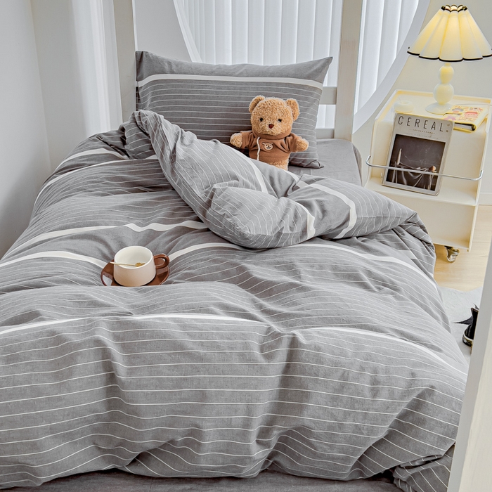 91家纺网 家纺一手货源 找家纺 久典家居 2025A类全棉色织水洗棉学生款三件套 极简灰