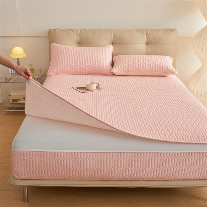 91家纺网 家纺一手货源 找家纺 伊人坊 2025新款水洗棉六面全包床笠床垫保护套 升级款-樱花粉