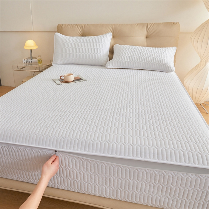 91家纺网 家纺一手货源 找家纺 伊人坊 2025新款水洗棉六面全包床笠床垫保护套 升级款-珍珠白