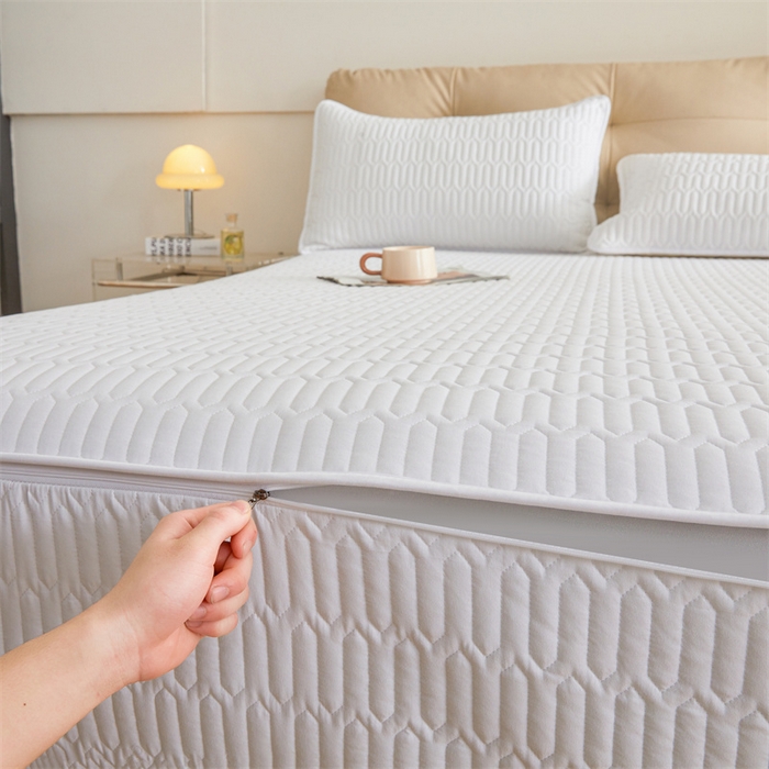 91家纺网 家纺一手货源 找家纺 伊人坊 2025新款水洗棉六面全包床笠床垫保护套 升级款-珍珠白