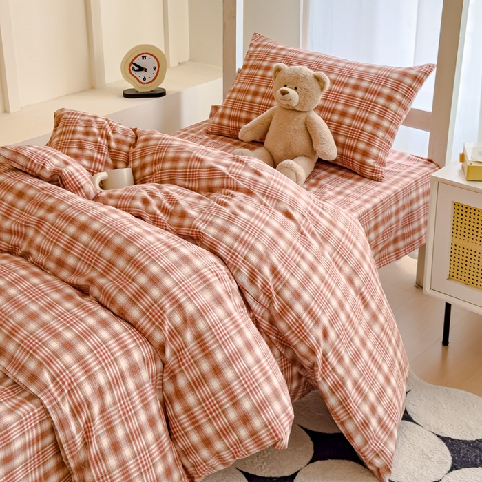 91家纺网 家纺一手货源 找家纺 久典家居 2025A类全棉色织水洗棉学生款三件套 可可粉