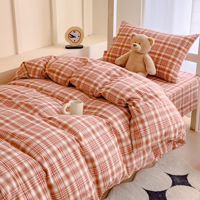 91家纺网 家纺一手货源 找家纺 久典家居 2025A类全棉色织水洗棉学生款三件套 可可粉